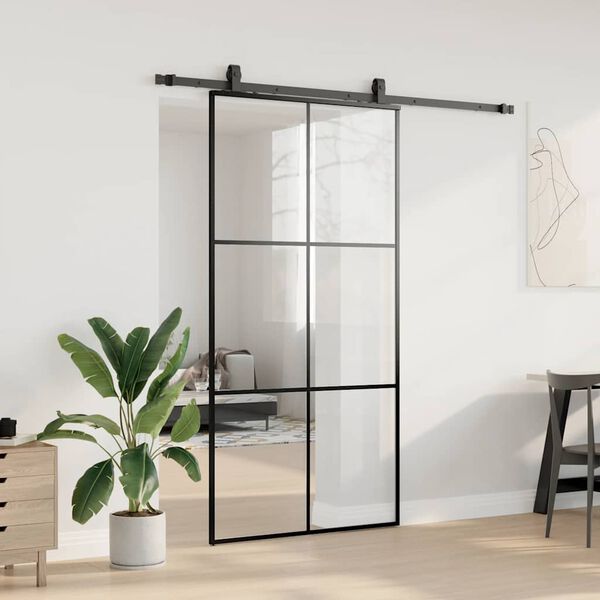 vidaXL Porte coulissante kit de quincaillerie noir 102x205cm verre ESG