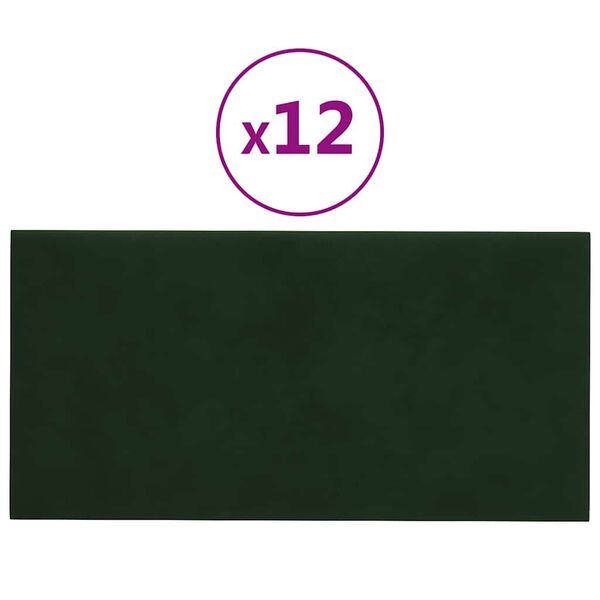 vidaXL Panneaux muraux 12 pcs Vert fonc&eacute; 30x15 cm Velours 0,54 m&sup2;