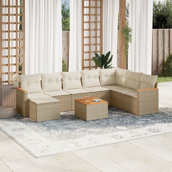 vidaXL Salon de jardin avec coussins 9 pcs beige r&eacute;sine tress&eacute;e