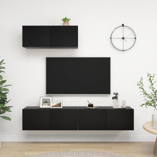 vidaXL Meubles TV 3 pcs Noir Bois d'ingénierie