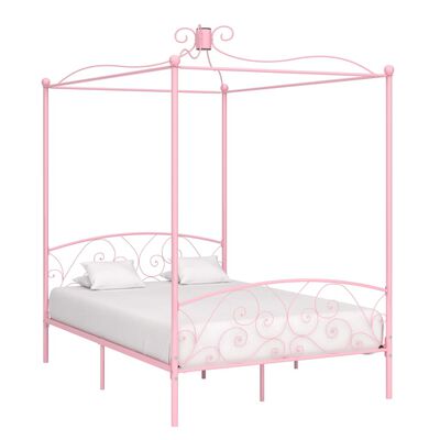vidaXL Cadre de lit à baldaquin Rose Métal 140 x 200 cm