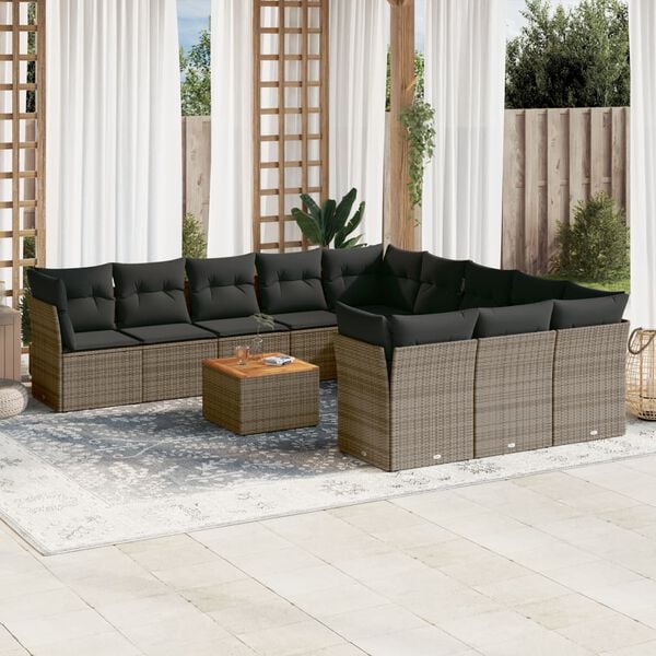 vidaXL Salon de jardin avec coussins 12 pcs gris r&eacute;sine tress&eacute;e