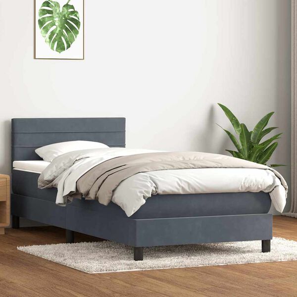 vidaXL Sommier &agrave; lattes de lit et matelas et LED gris fonc&eacute; 80x210 cm velours