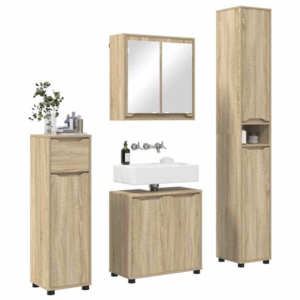 vidaXL Ensemble de mobilier de salle de bain 4 pcs Ch&ecirc;ne Sonoma