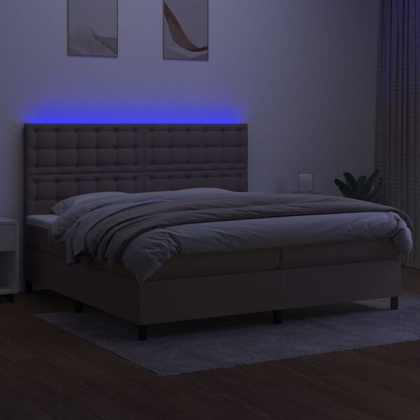 vidaXL Sommier &agrave; lattes de lit et matelas et LED Taupe 200x200cm Tissu