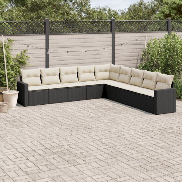 vidaXL Salon de jardin 9 pcs avec coussins noir r&eacute;sine tress&eacute;e