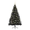 vidaXL Sapin de No&euml;l artificiel pr&eacute;-&eacute;clair&eacute; Noir 180 cm PVC