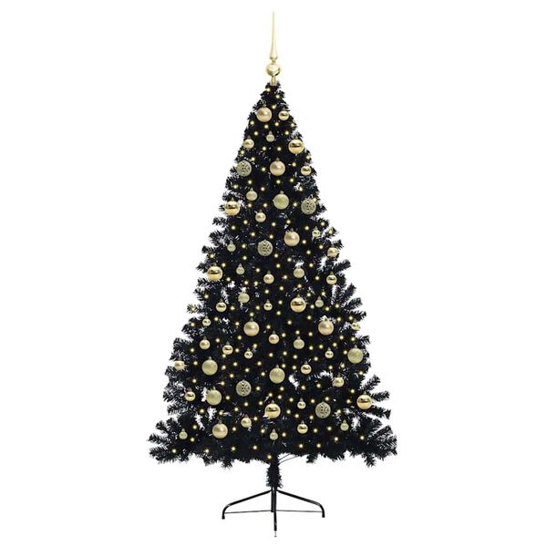 vidaXL Sapin de No&euml;l artificiel pr&eacute;-&eacute;clair&eacute; Noir 180 cm PVC