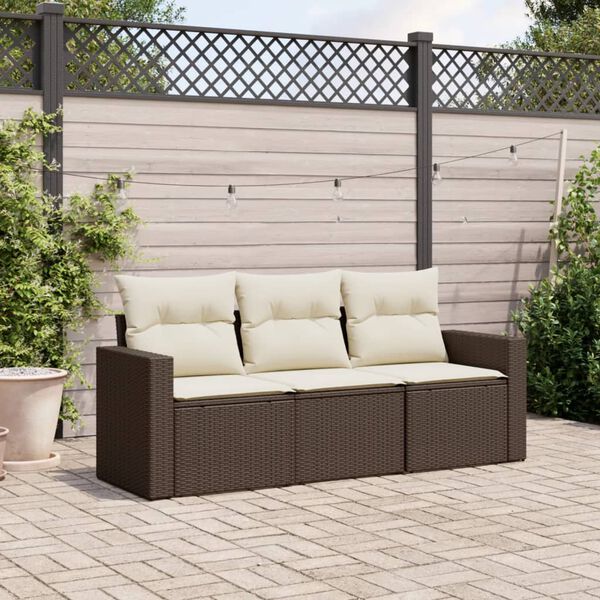 vidaXL Salon de jardin avec coussins 3 pcs marron r&eacute;sine tress&eacute;e