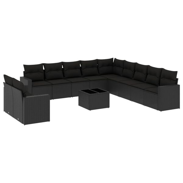 vidaXL Salon de jardin 12 pcs avec coussins noir r&eacute;sine tress&eacute;e