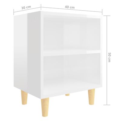 vidaXL Tables de chevet pieds en bois 2 pcs Blanc brillant 40x30x50 cm