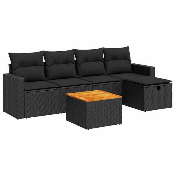 vidaXL Salon de jardin 6 pcs avec coussins noir r&eacute;sine tress&eacute;e