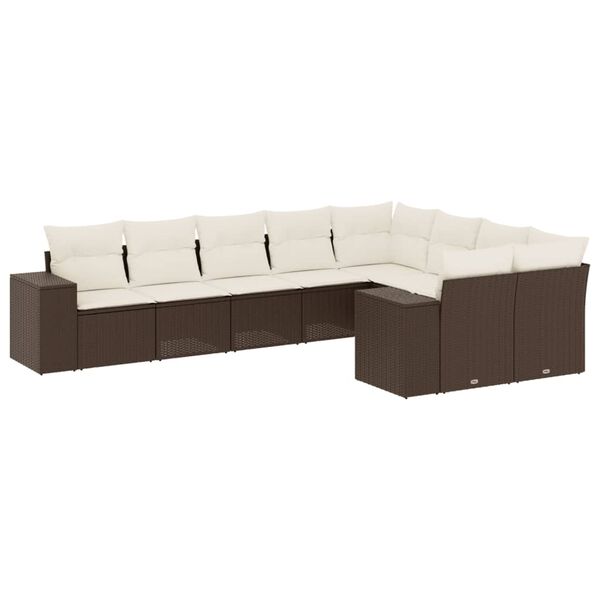 vidaXL Salon de jardin avec coussins 9 pcs marron résine tressée