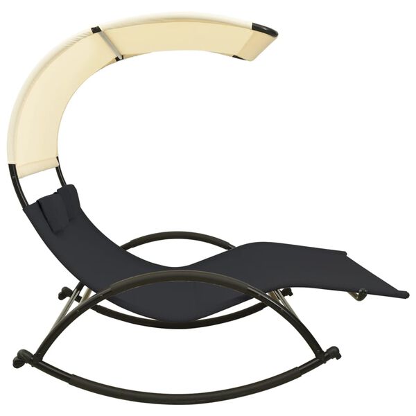 vidaXL Chaise longue double avec auvent textilène noir et crème