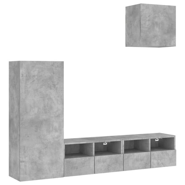 vidaXL Unit&eacute;s murales TV 4 pcs gris b&eacute;ton bois d'ing&eacute;nierie
