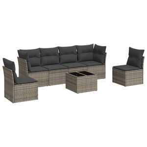 vidaXL Salon de jardin avec coussins 7 pcs gris r&eacute;sine tress&eacute;e