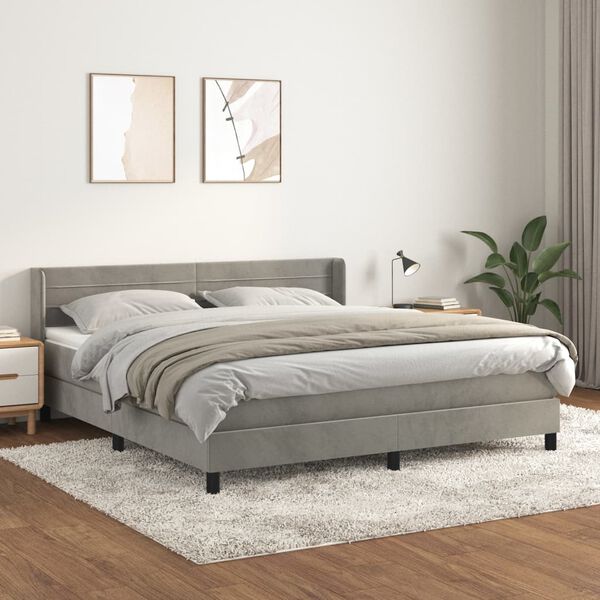 vidaXL Sommier &agrave; lattes de lit et matelas Gris clair 180x200cm Velours