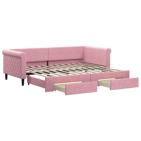 vidaXL Lit de jour avec gigogne et tiroirs sans matelas rose 90x200 cm