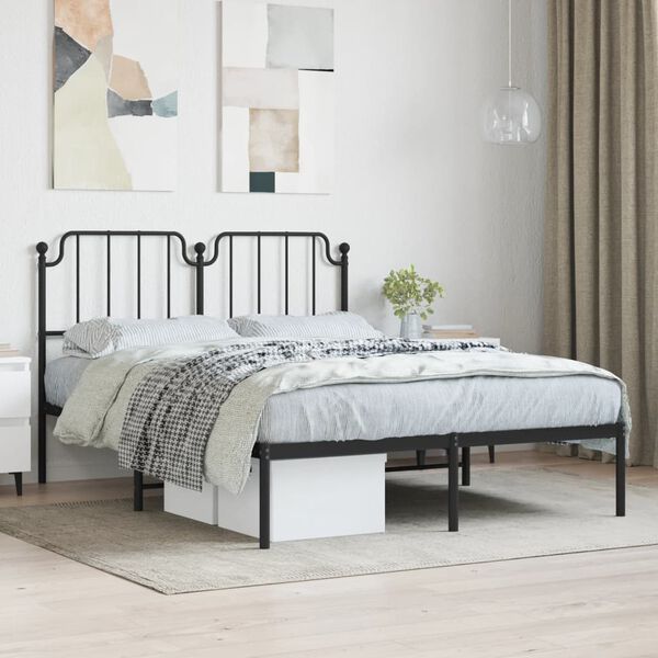 vidaXL Cadre de lit m&eacute;tal sans matelas avec t&ecirc;te de lit noir 140x190cm