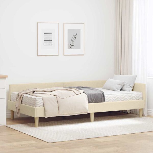 vidaXL Cadre de lit d'angle avec matelas 2 pcs Cr&egrave;me tissu