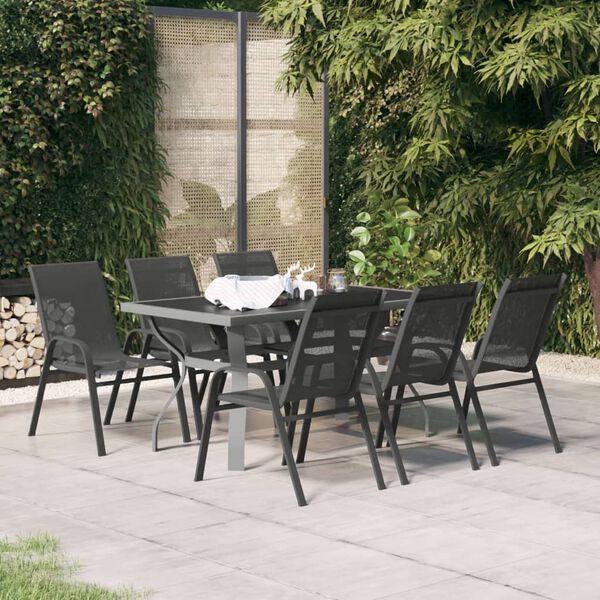 vidaXL Ensemble &agrave; manger de jardin 7 pcs Gris et noir