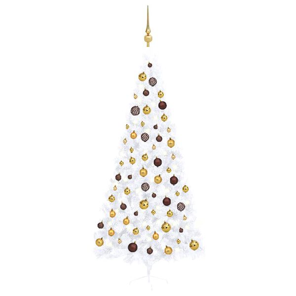 vidaXL Demi-arbre de No&euml;l artificiel pr&eacute;-&eacute;clair&eacute; et boules blanc 240cm