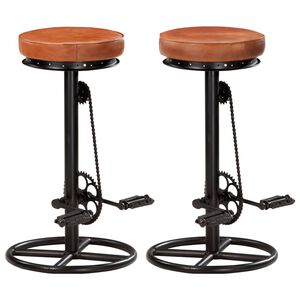 vidaXL Tabourets de bar lot de 2 noir/marron cuir v&eacute;ritable de ch&egrave;vre