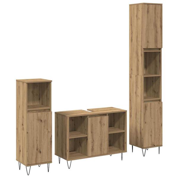 vidaXL Ensemble de mobilier de salle de bain 3 pcs Ch&ecirc;ne artisanal