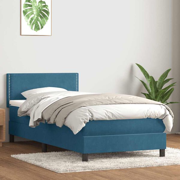 vidaXL Sommier &agrave; lattes de lit et matelas bleu fonc&eacute; 80x220 cm velours