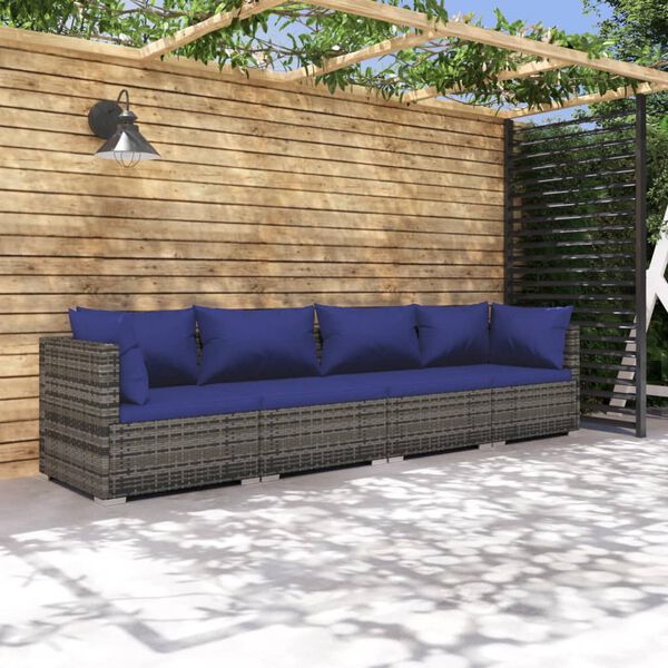 vidaXL Salon de jardin 4 pcs avec coussins résine tressée gris