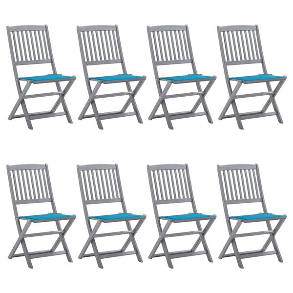 vidaXL Chaises pliables d'ext&eacute;rieur lot de 8 et coussins Bois d'acacia