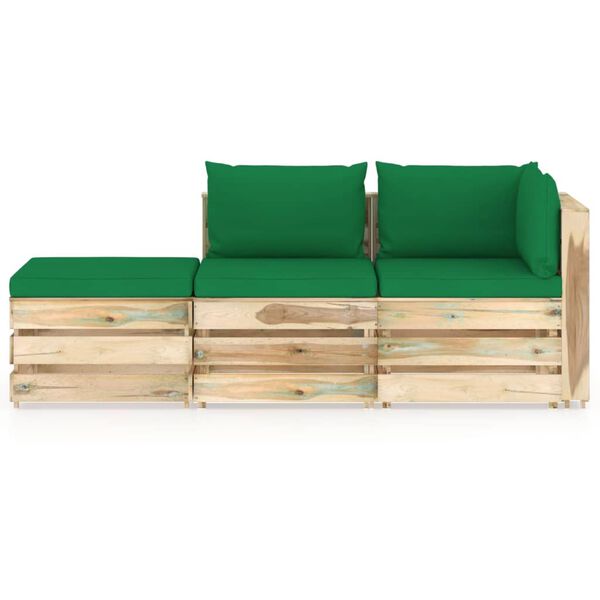 vidaXL Salon de jardin 3 pcs avec coussins Bois impr&eacute;gn&eacute; de vert