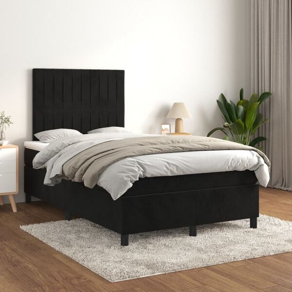 vidaXL Sommier &agrave; lattes de lit avec matelas noir 120x190 cm velours