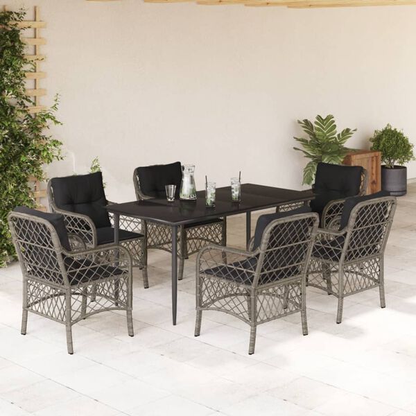 vidaXL Ensemble &agrave; manger de jardin et coussins 7 pcs gris rotin