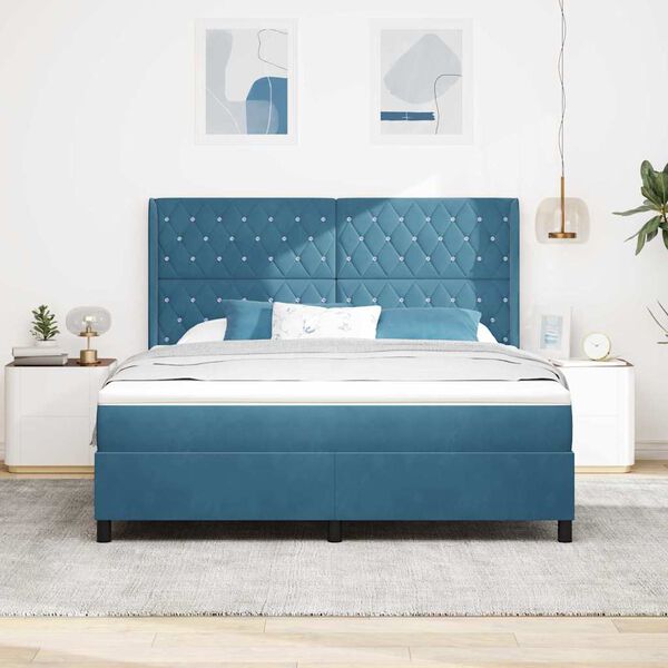 vidaXL Lit &agrave; Ressorts avec Matelas LED Bleu 180 x 200 cm Velours