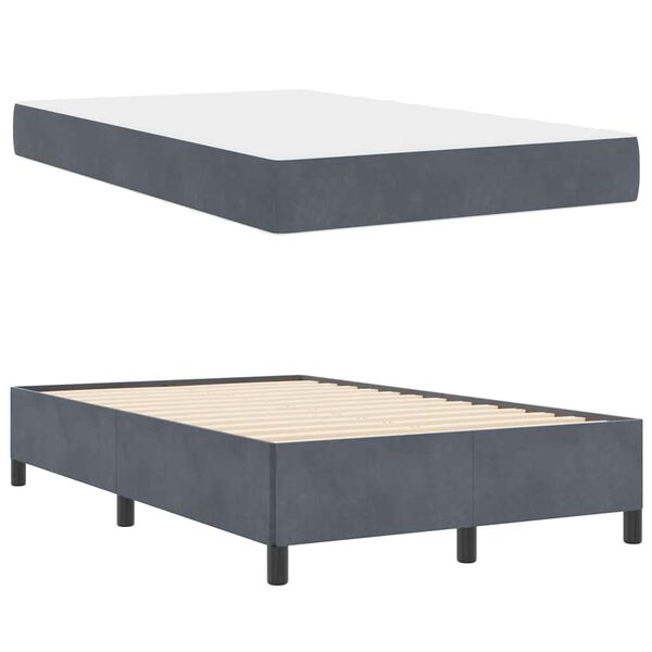 vidaXL Cadre de lit avec matelas Gris foncé 120 x 190 cm tissu