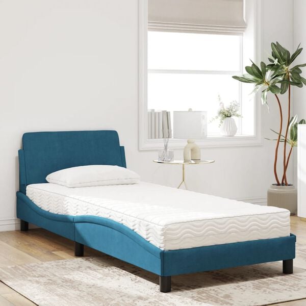 vidaXL Lit avec matelas Dover bleu 90x190 cm velours
