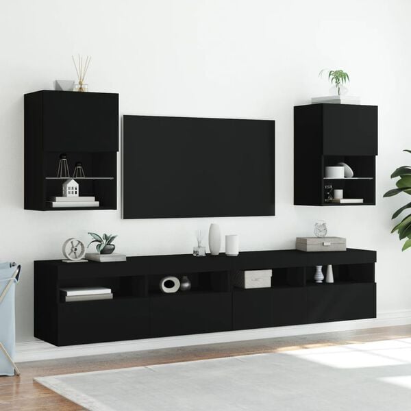 vidaXL Meuble TV avec lumières LED noir 40,5x30x60 cm