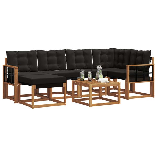 vidaXL Ensemble de canap&eacute;s d'ext&eacute;rieur 7 pcs Naturel et Noir