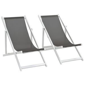 vidaXL Chaises de plage pliables lot de 2 Aluminium et textil&egrave;ne Gris