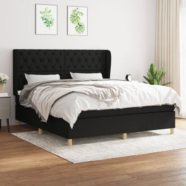 vidaXL Sommier &agrave; lattes de lit avec matelas Noir 160x200 cm Tissu