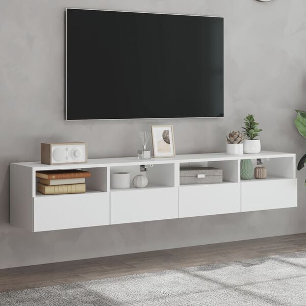 vidaXL Meubles TV muraux 2 pcs blanc 80x30x30 cm bois d'ing&eacute;nierie