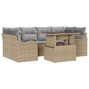 vidaXL Ensemble de canap&eacute; de jardin 7 pcs Beige Poly Rattan
