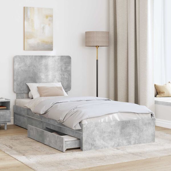 vidaXL Lit de Rangement Gris b&eacute;ton 90 x 190 cm Bois d'ing&eacute;nierie