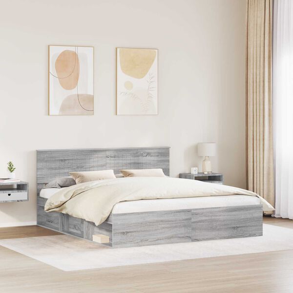 vidaXL Cadre de lit Gris Sonoma 180 x 200 cm Pin massif