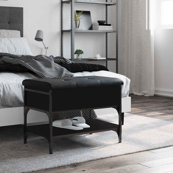 vidaXL Banc &agrave; chaussures noir 62x42x45 cm bois d'ing&eacute;nierie