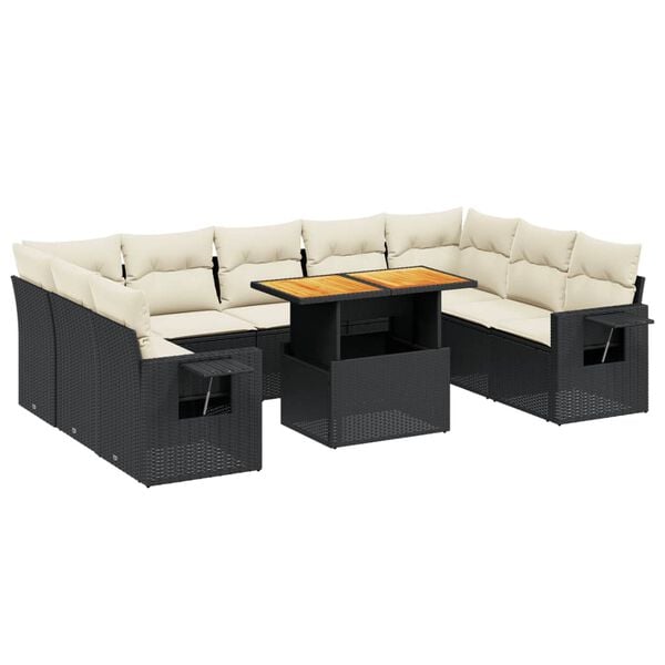 vidaXL Salon de jardin 10 pcs avec coussins noir r&eacute;sine tress&eacute;e