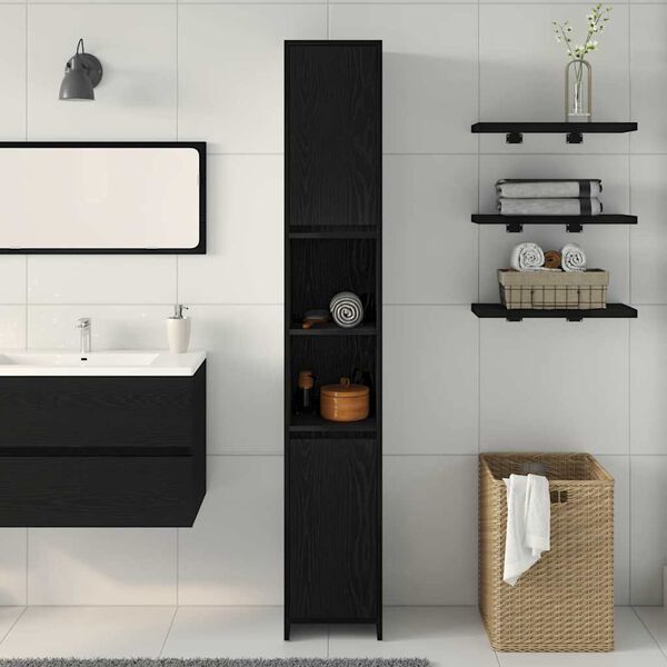 vidaXL Cabinet de salle de bain Ch&ecirc;ne noir 30 x 30 x 183,5 cm