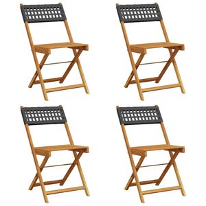 vidaXL Chaises pliantes 4 pi&egrave;ces en polyrotin noir et bois massif