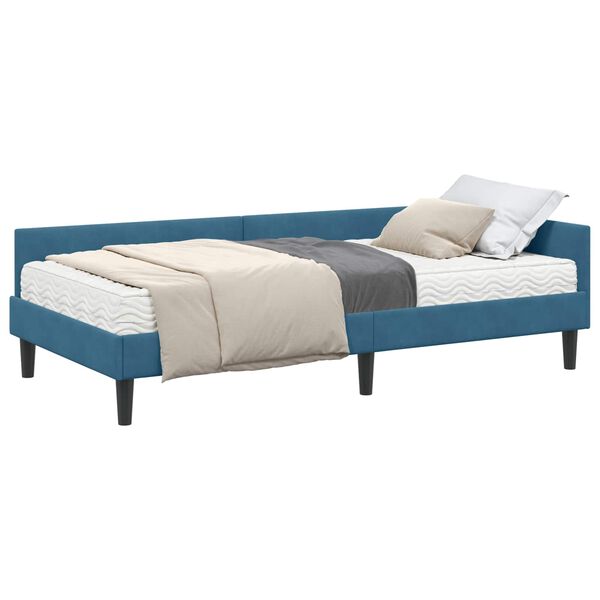 vidaXL Cadre de lit d'angle avec matelas Autre 2 pcs Bleu Velours
